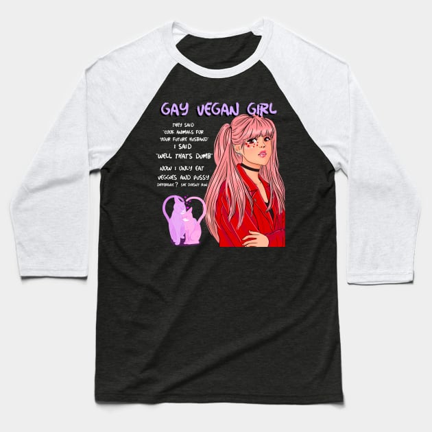 Lesbian Vegan Punk Hipster Girl Baseball T-Shirt by WovenKindness